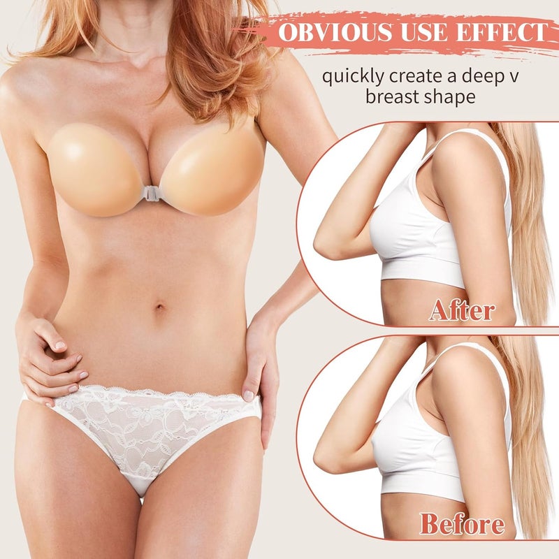 Premillow Adhesive Bra Strapless Sticky Bra Push Up 2 Pairs Invisible Silicone Bras with Pasties Nipple Covers for Women - Image 4